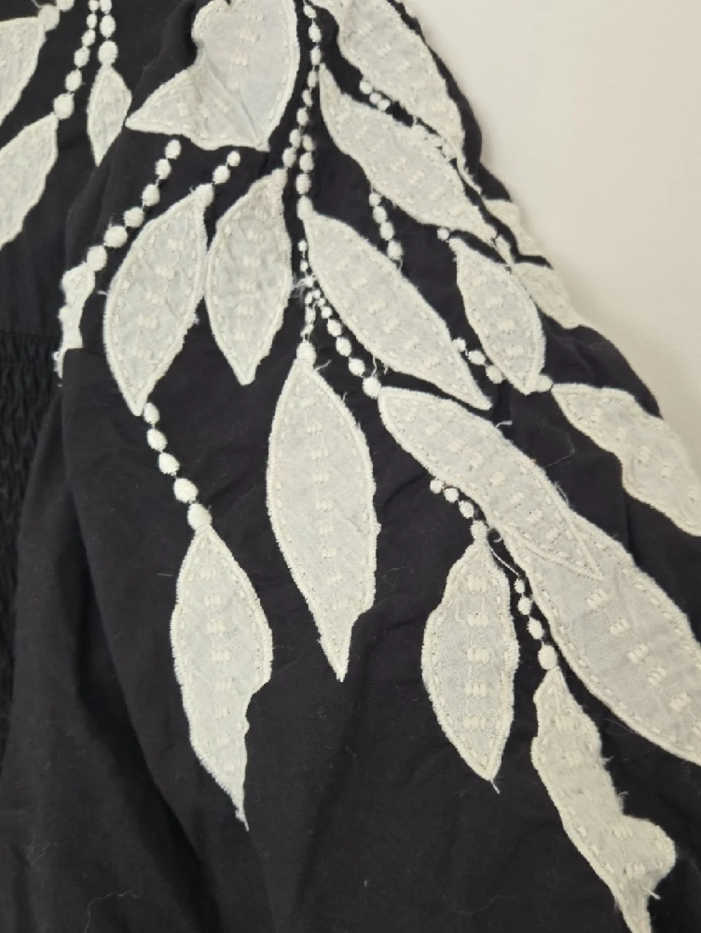 Anthropologie Black Embroidered V-Neck Puff Sleeve Cotton Dress Boho chic 2X - Picture 6 of 9